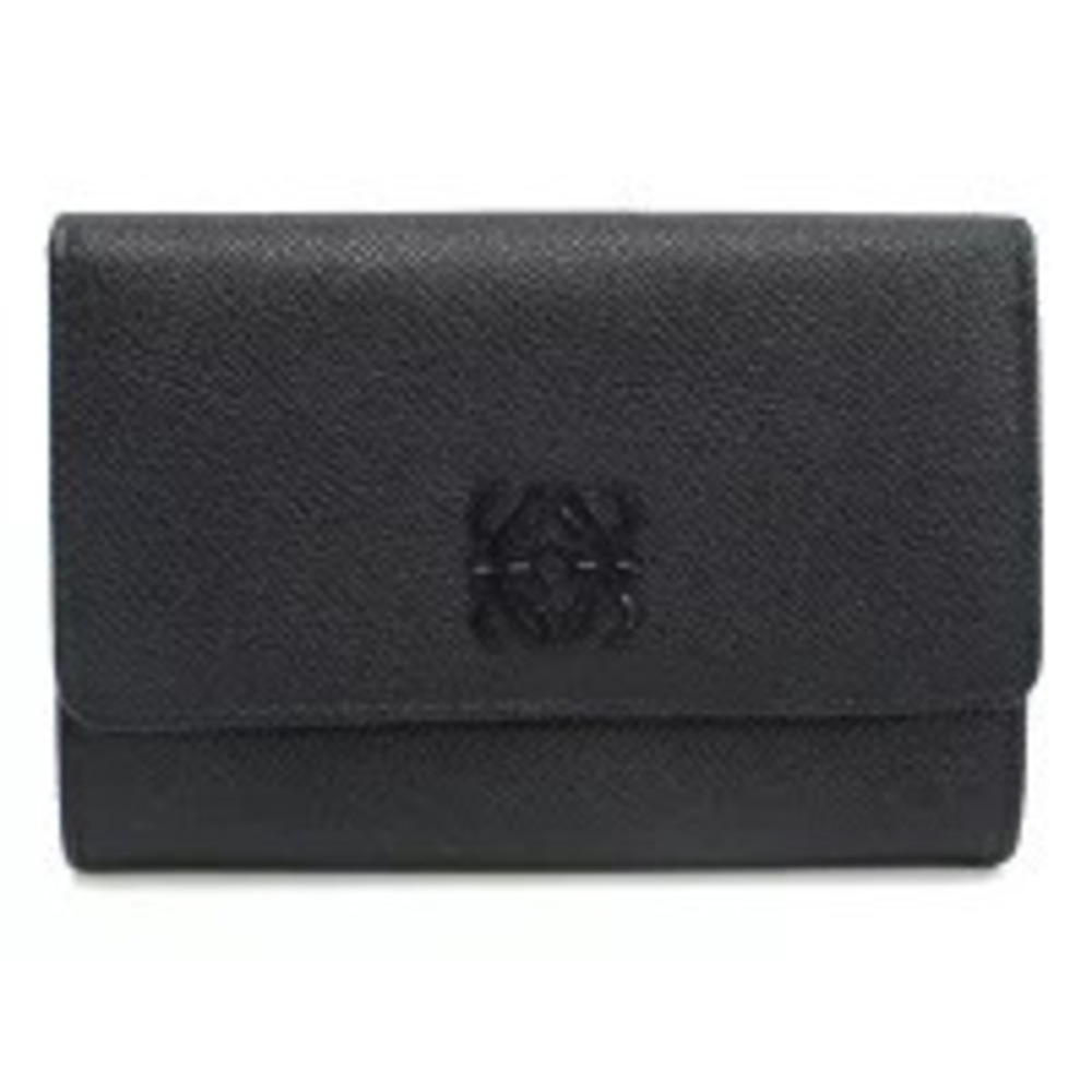 Loewe Bi fold Wallet Coin Purse Compact Anagram Navy Blue